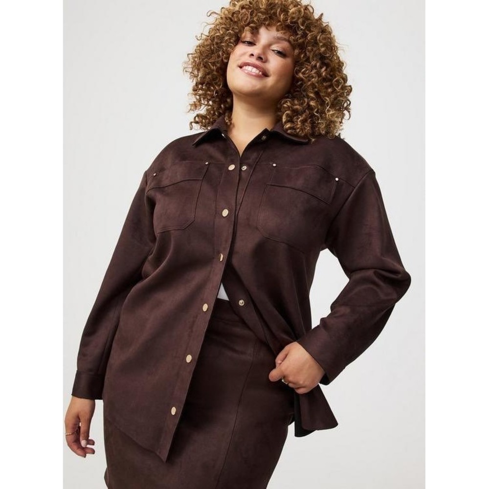 Torrid Faux Suede Shacket JavaBrown Button FrontShirt Jacket  2X 18-20 NWT ii14
